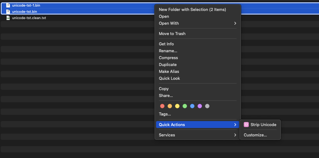 UnicodeFix Finder Shortcut Screenshot